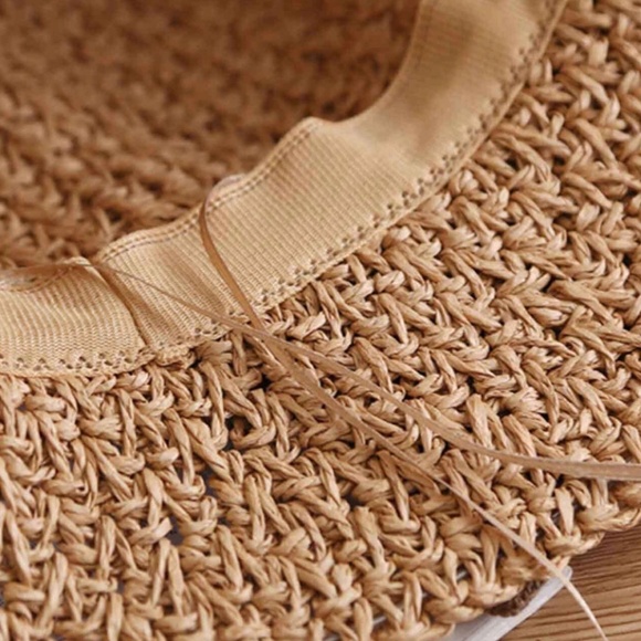 Boho Straw Wide Brim Bow Summer Beach Bucket Hat - Picture 2 of 3